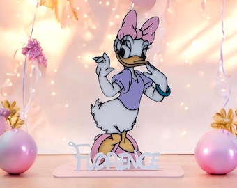 Centros de mesa de madera con la imagen de Daisy Duck - Nombre de madera - Fiesta - Celebración - Decoración - Habitación - Niña - Cumpleaños - 100 % pintado a mano, no impreso