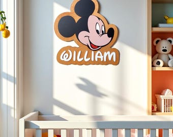 Personalized  Mickey Mouse Wood Name Sign - Nursery Plaque  - Kids Room Decor - Wall Sign