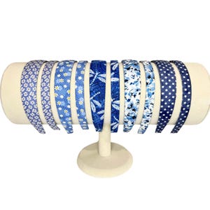 Blue headbands  for women or girls, with floral, polkadots, and dragonflies.