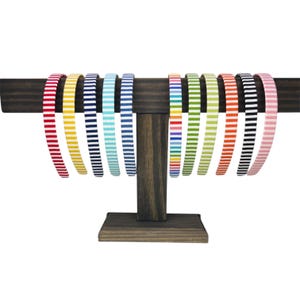 Headbands for women or girls covered in 1/8” stripes, 11 colors available.