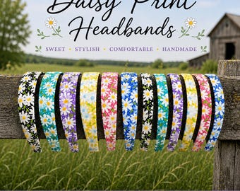 Daisy Print Headband: with comfortable braided lining, hair accessory.