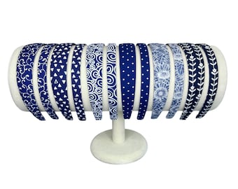 Headbands  women or girls covered in blue shades, polkadots, floral, swirls.