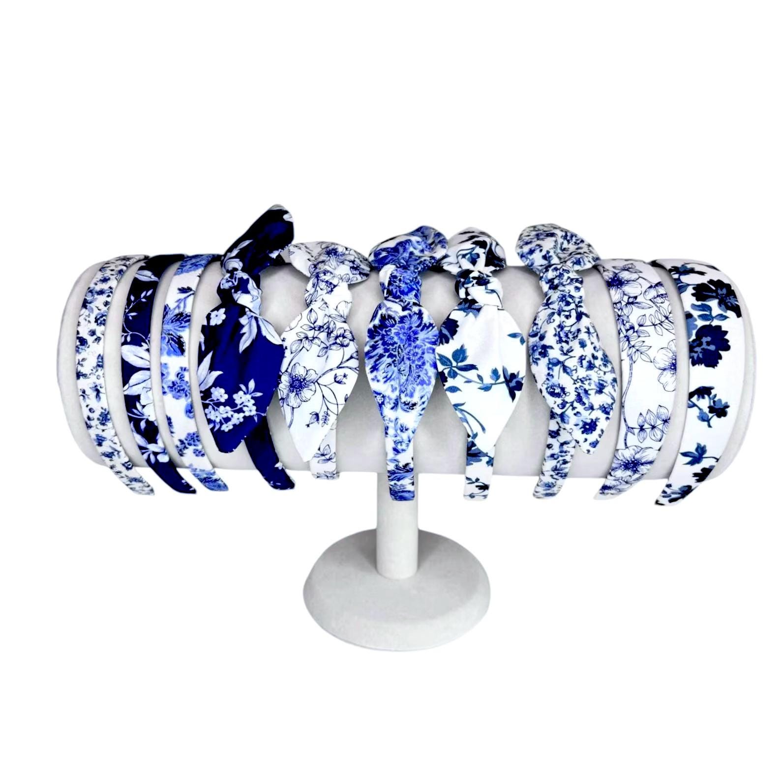 Blue headbands women or girls covered in blue floral prints.