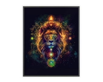 Lion majestueux | Impression d'art Manifestation inspirante et stimulante | Élément feu | Chakra du cœur et du plexus solaire | Décoration murale à énergie positive