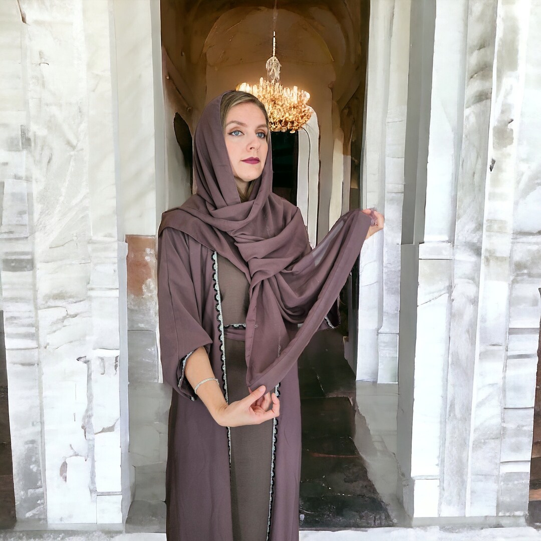 Moroccan Kaftan, Dress & Hijab Scarf Set With Rhinestones | Everyday ...