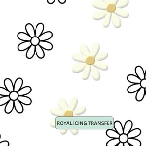 Modello di trasferimento di glassa reale a forma di margherita, decorazione di biscotti primaverili (download PDF) formato lettera USA e formato A4