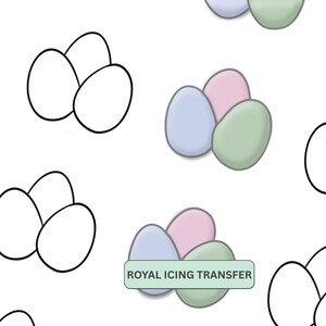 Three Eggs Royal Icing Transfer Sheet Printable, Easter Cookie Decorating Template, Instant Download PDF