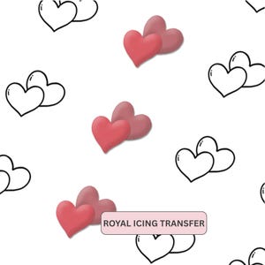 Two Hearts Royal Icing Transfer Sheet Printable, Valentine Cookie Decorating Template, Baking Download PDF, Cake Design Template