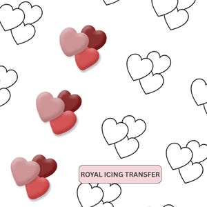 Valentine Cookie Decorating, Three Hearts Royal Icing Transfer Sheet (PDF Pattern)