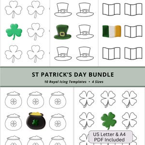 St. Patrick's Day Cookie Icing Transfer Sheets – Shamrock, Clover (PDF Pattern Size)