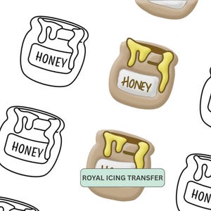 Honey Pot Royal Icing Transfer Sheet, Keksdekorationsvorlage (PDF, US Letter und A4).