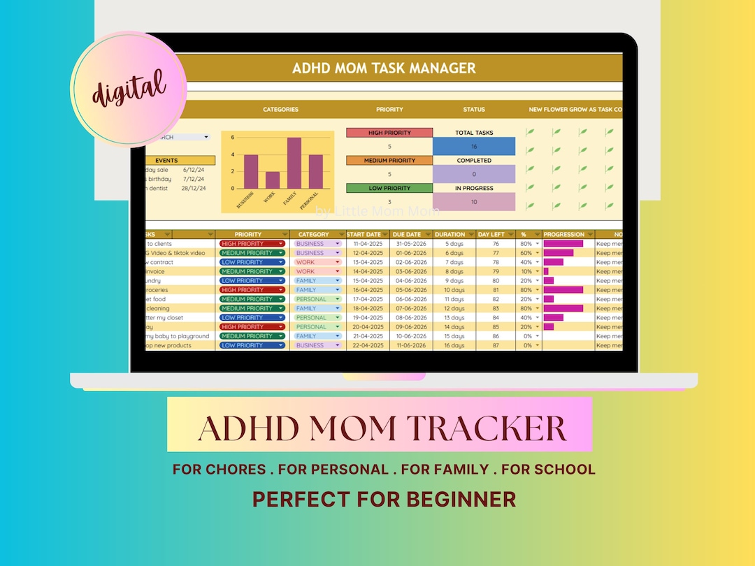 ADHD Mom Task Manager: Google Sheets Tracker (digital Download) - Etsy