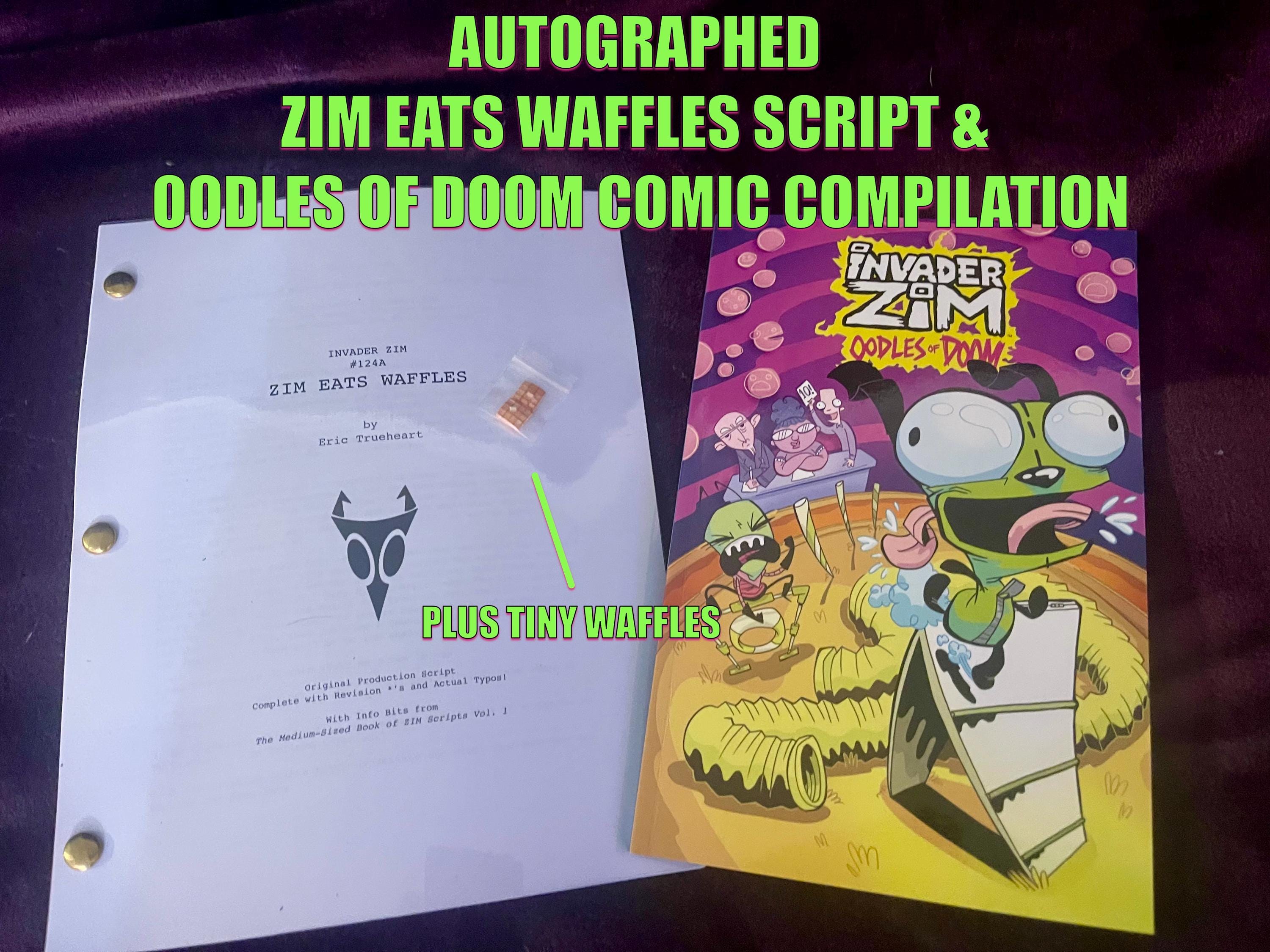 Waffles Bundle: Invader ZIM autographed "ZIM Eats Waffles" script plus autographed comic compilation plus tiny waffles!