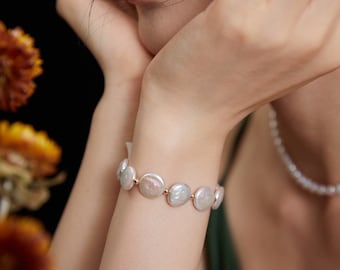 14k gold bracelet large round pearl AAA freshwater cultured pearl beads high luster Bracelet minimalist bridesmaids gift for her friends