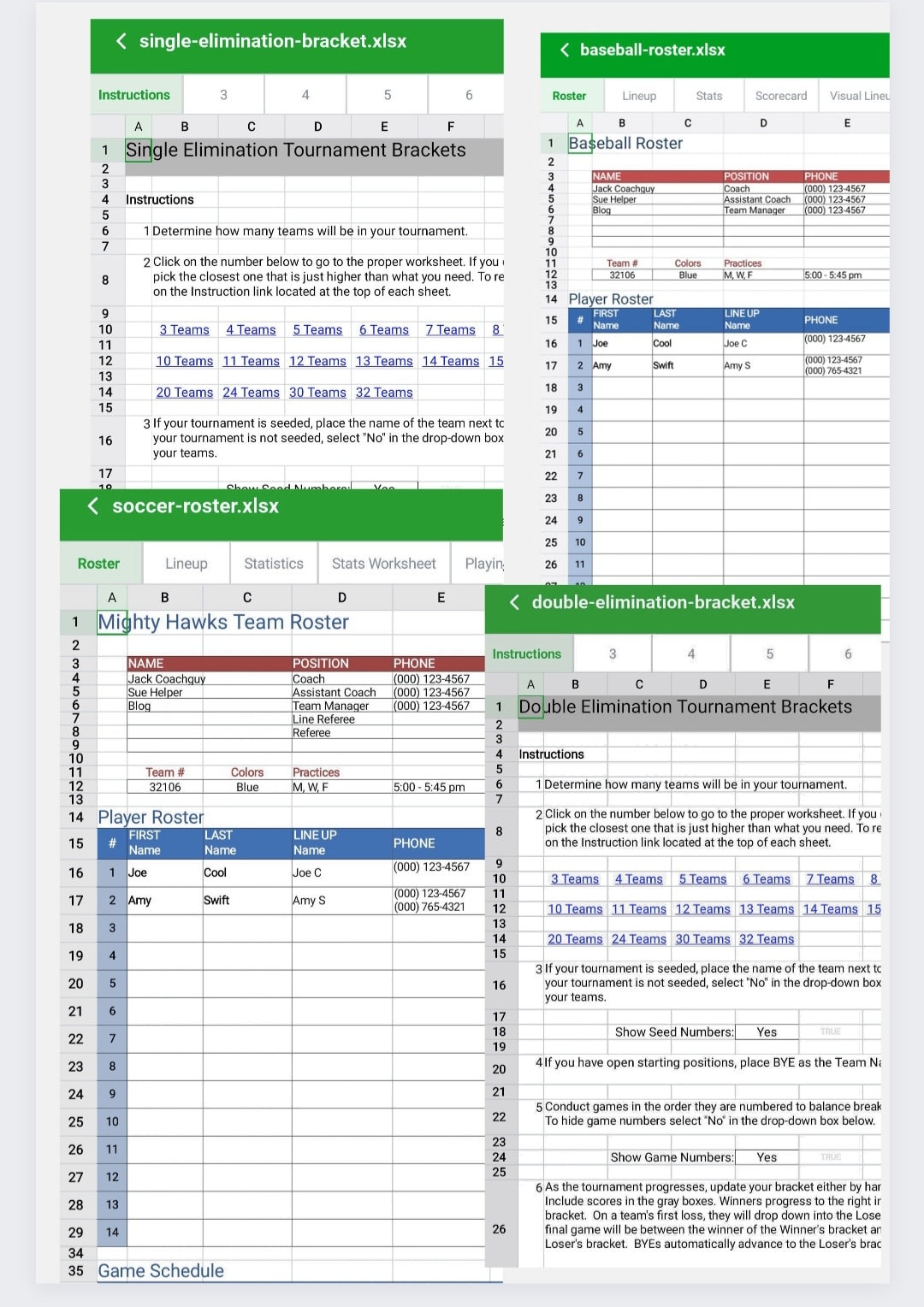 Sports Excel Spreadsheets Etsy