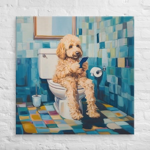 Goldendoodle on Toilet Bathroom Art | Funny Goldendoodle Gift | Canvas
