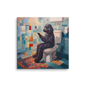 Black doodle on Toilet Bathroom Art | Funny black Goldendoodle Gift | Canvas