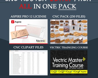 CNC Router ULTRA BUNDLE | Include: Vectric Aspire 12 License key, 250 Cnc templates, Clipart, Courses | cnc Carving | Digital Files for Cnc