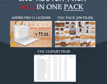 CNC Router BUNDLE | Include: Vectric Aspire 11.5 License key, 250 Cnc templates, Clipart files | CNC Carving | Digital Files for Cnc