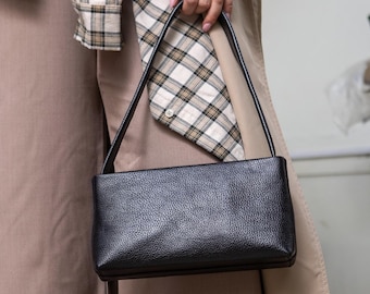 Leather mini handbag, small women purse, minimalist top handle bag for her