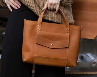 Personalized leather handbag, college shoulder purse, stylish minimalist bag