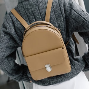 Mini leather backpack, small women rucksack, city travel daypack, minimalist knapsack, birthday gift for her, personalized daypack,