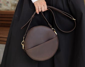 小さなラウンドクロスボディバッグ、ミニマリストサークル財布、ユニークな女性用ハンドバッグ