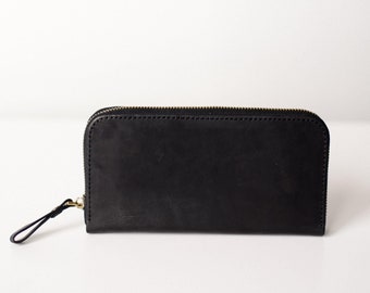 Black leather wallet, handmade slim wallet, personalized womens wallet, money purse, card cash wallet, gift for her, leather accessories
