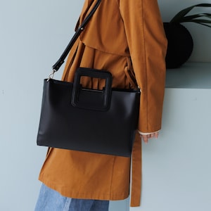 Sac à main en cuir noir, sacoche en cuir, sac à main en cuir véritable pour femme, cadeau pour soeur, sac de tous les jours, cadeau d'anniversaire, sac de travail