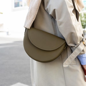 Womens leather purse, crossbody bag, casual shoulder bag, city handbag, birthday gift for her, half round bag, christmas mom gift
