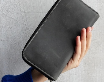 Gray handmade wallet, leather womens wallet, personalized wallet, minimalist wallet, coworker gift, leather accessories, valentines day gift