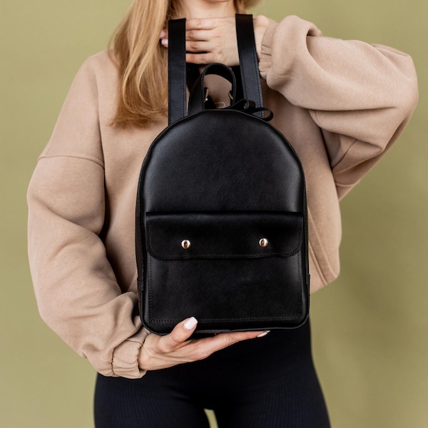 Womens leather mini backpack, city daypack, small knapsack, girlfriend gift, minimalist haversack, gift for her, everyday backpack