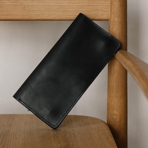 Cartera negra para hombre, cartera minimalista, cartera larga de cuero, cartera personalizada, regalo para esposo, monedero, cartera para tarjetas y efectivo, regalo para él