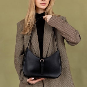 Sac en cuir personnalisé de style classique, sac de soirée noir, sac à bandoulière en cuir, sac à main de ville pour femme, cadeau d'anniversaire pour elle