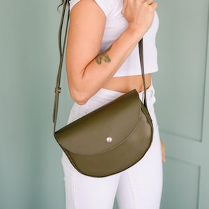 Half moon leather bag, everyday crossbody bag, minimalist shoulder purse, personalized bag for women, half round bag, birthday gift