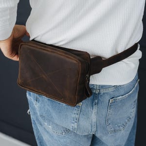Leather men sling bag, personalized fanny pack, everyday waist bag, handmade bum bag, birthday gift for him, city hip bag, boyfriend gift