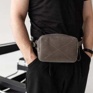 Leather waist bag for men, minimalist fanny pack, mens sling bag, leather bum bag, boyfriend gift, personalized crossbody bag, gift for him