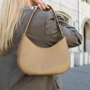 Minimalist leather shoulder bag, womens everyday handbag, elegant leather purse, half moon bag, christmas gift for her, casual purse