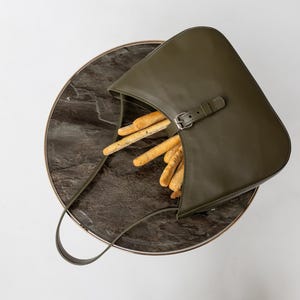 Olive shoulder purse, leather half moon bag, crescent bag for women, city handbag, girlfriend gift, top handle bag, gift for sister
