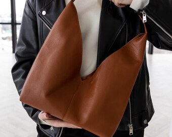 Handmade slouchy daily bag, leather small hobo bag, birthday gift for her