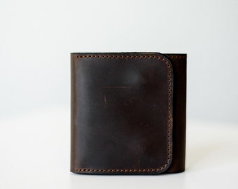Cartera minimalista personalizada con bolsillo frontal, cartera pequeña y delgada, cartera triple para hombre, regalo para esposo, tarjetero de cuero, regalo para padre.