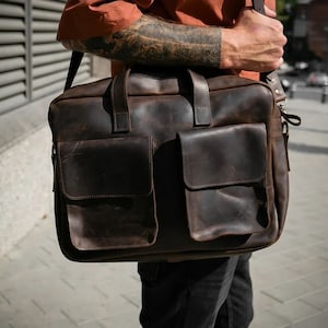 Sac besace en cuir pour homme, sac à bandoulière pour homme, cadeau pour petit ami, sac en cuir véritable, sac de travail, sac à fermeture éclair personnalisé