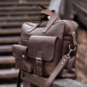 Cartable pour homme en cuir marron, sac messager en cuir, cadeau fête des pères, porte-documents pour homme, cadeaux d'anniversaire, sac à bandoulière