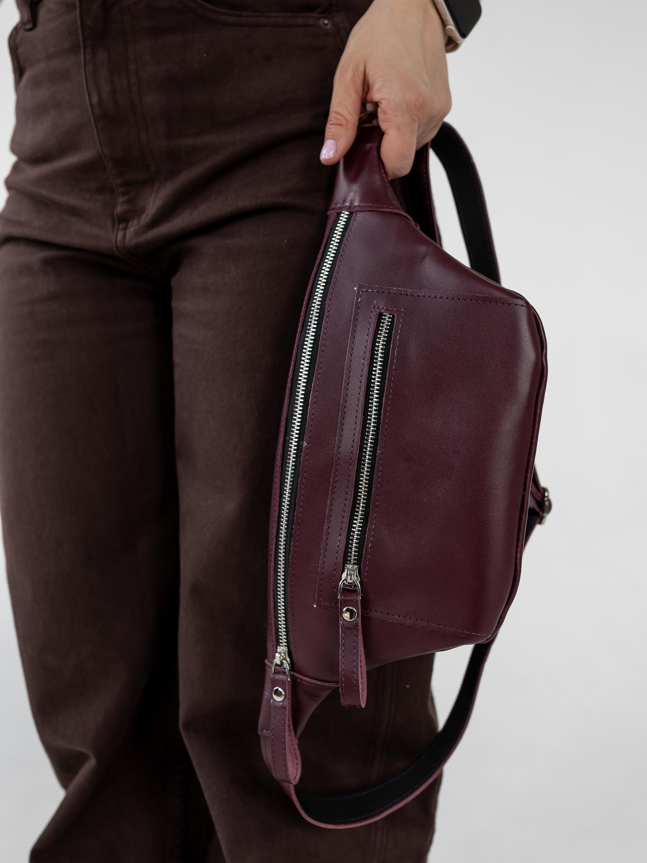 Will Leather Goods Burgundy & Black Belt Bag / Waist Pack or Crossbody Sling Bag Buy A Scout Leather Fanny Pack | Feather-Light & Hand-Woven main image 4