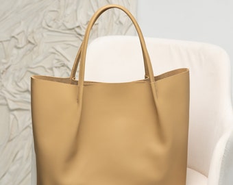 Real leather bag, woman large bag, handmade bag, shopping bag, personalized gift, beige shopper bag