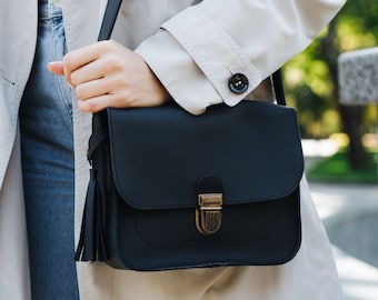 Black small womens leather bag, crossbody bag, leather handbag, bridesmaid gift, shoulder bag, gift for girlfriend