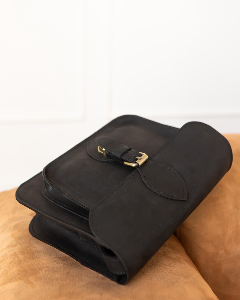 Black Messenger Bag, Leather Womens Purse, College Bag, Student Bag