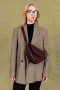 Crossbody leather bag, shoulder bag for women, half-round bag, leather half-moon bag, graduation gift, college bag product logo