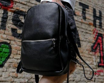 Black Leather City Backpack, Spacious Laptop Rucksack, Personalized Daypack  for Men, Husband Gift, Everyday Student Haversack, Gift for Him - Etsy  Israel