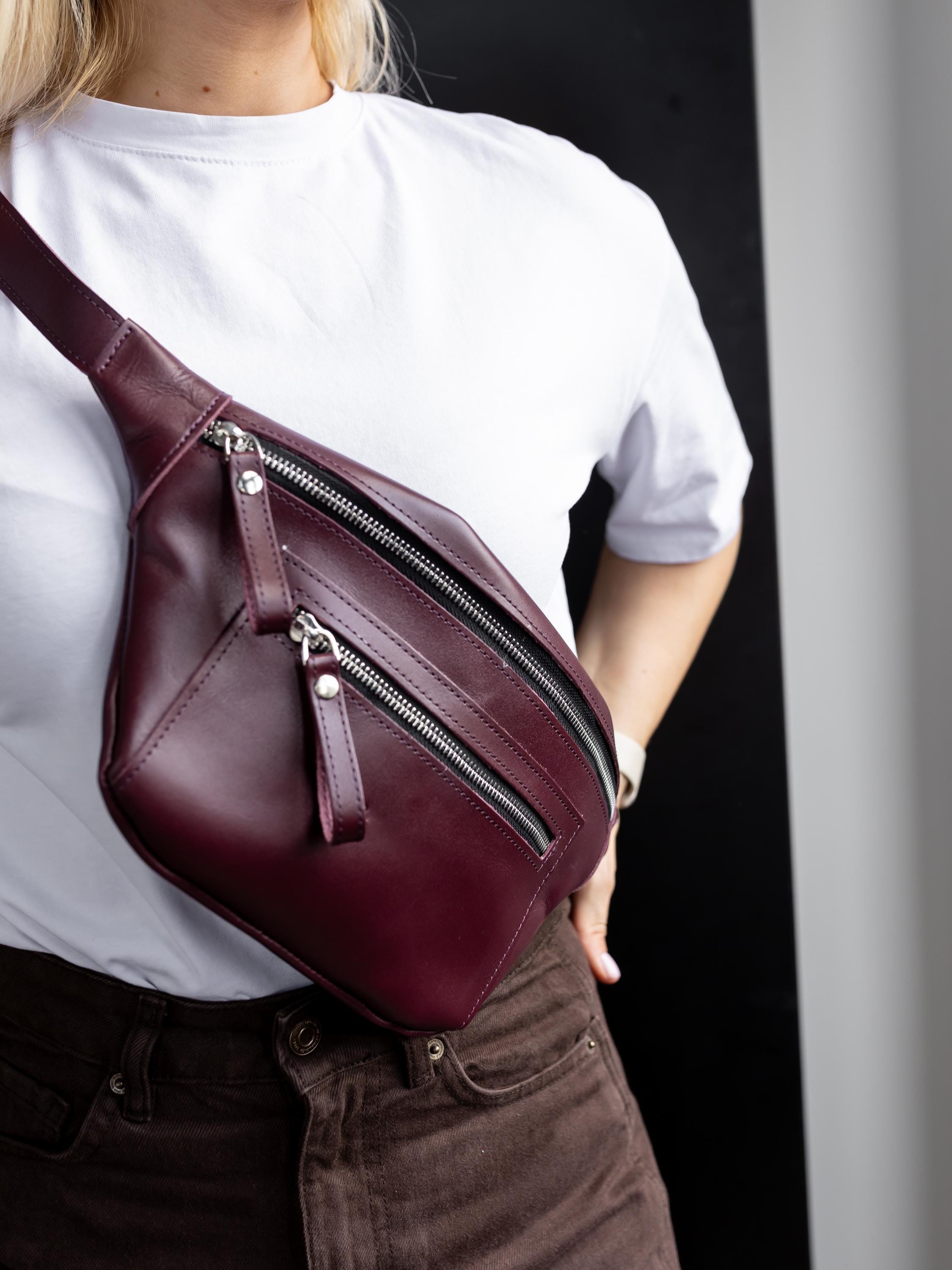 Will Leather Goods Burgundy & Black Belt Bag / Waist Pack or Crossbody Sling Bag Buy A Scout Leather Fanny Pack | Feather-Light & Hand-Woven main image 2